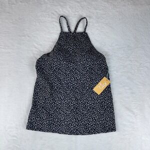 Kona Sol Tankini Top Women's Small 4-6 Black Polka Dot Spaghetti Strap High Neck